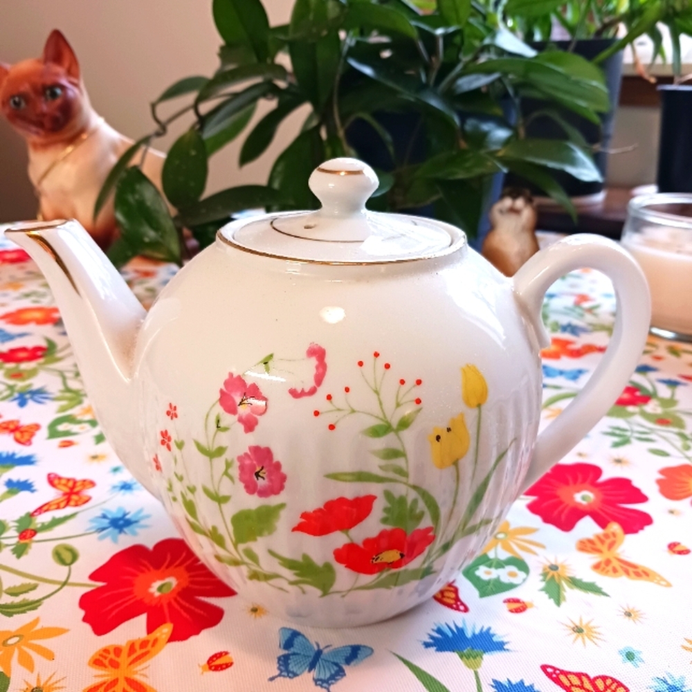 White Vintage Teapot With Floral Design
